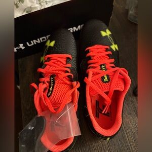 Under Armour Black and Bright Red Athletic Shoes